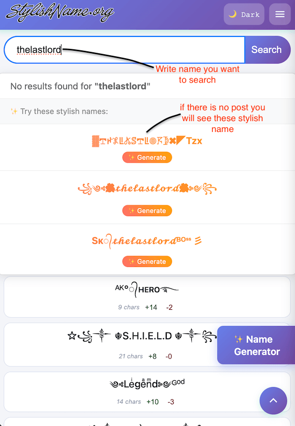 How to use search for finding stylish name