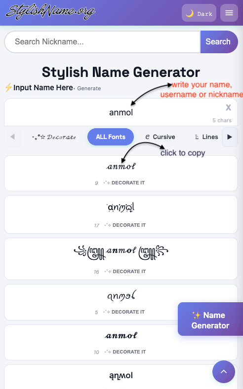 how to use stylish name generator