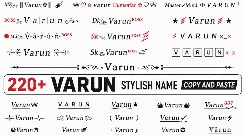 Copy and Paste 220+ Varun Stylish Name