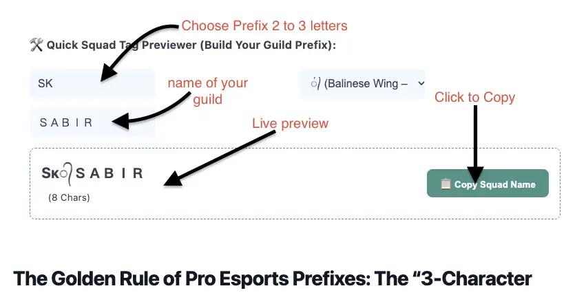 How to build guild or squad name