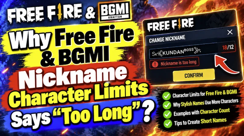 Why Free Fire & BGMI Nickname Character Limits: Says “Too Long”